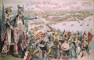 Anuncio de la Exposición Mundial Colombina, feria mundial, Chicago, Illinois, 1893 de American School